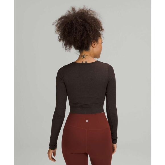 Lululemon Ribbed Ebb to Street Cropped Long Sleeve Brown Chocolate Sz 2 - Picture 8 of 9